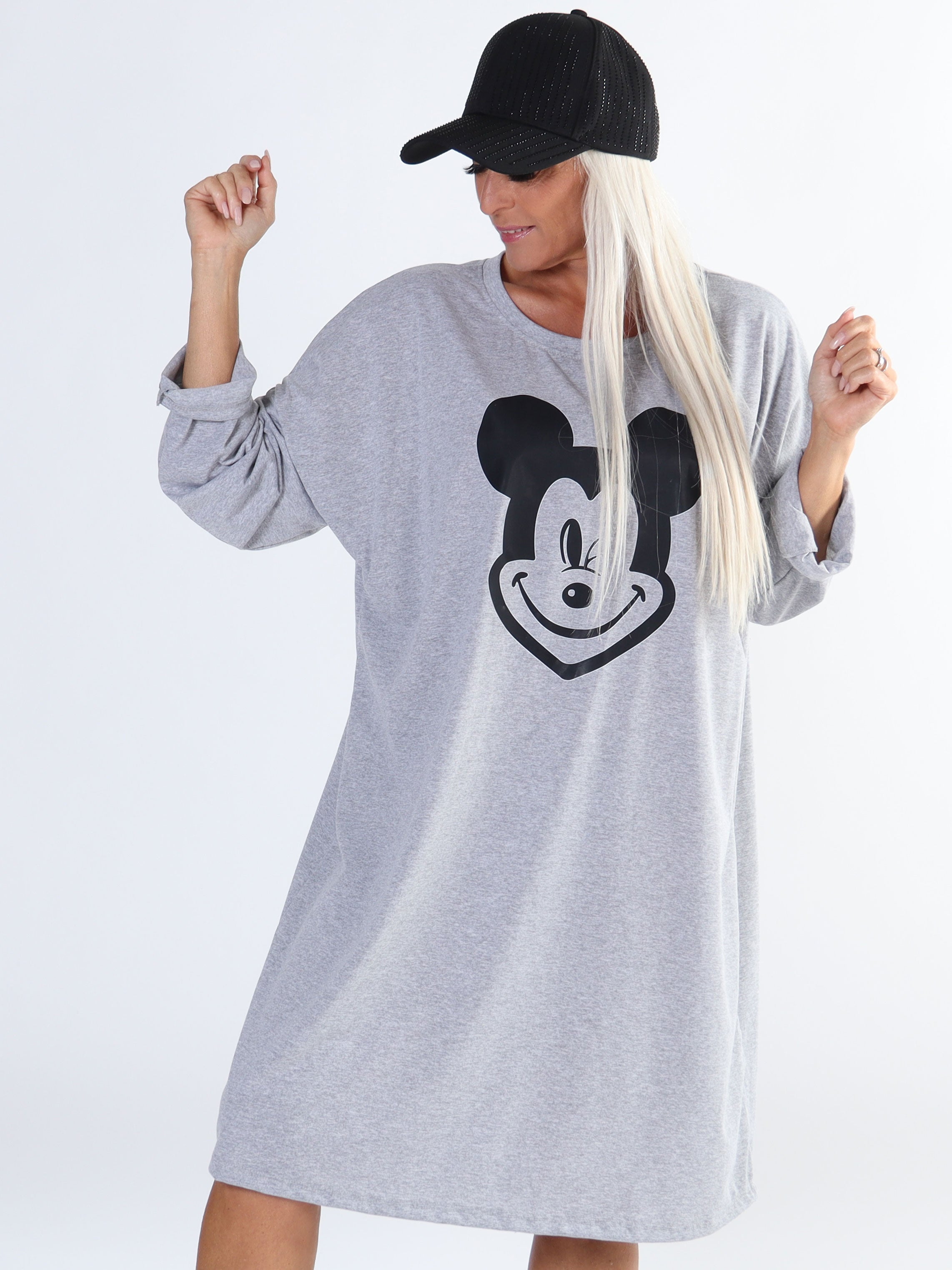 Amal - Lang plus size kjole i bomuld med tryk foran